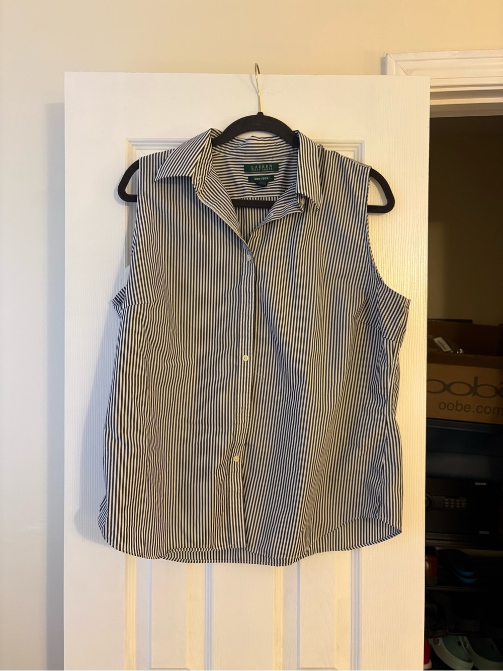 Ralph Lauren Black & White Striped Sleeveless Button-Up Blouse